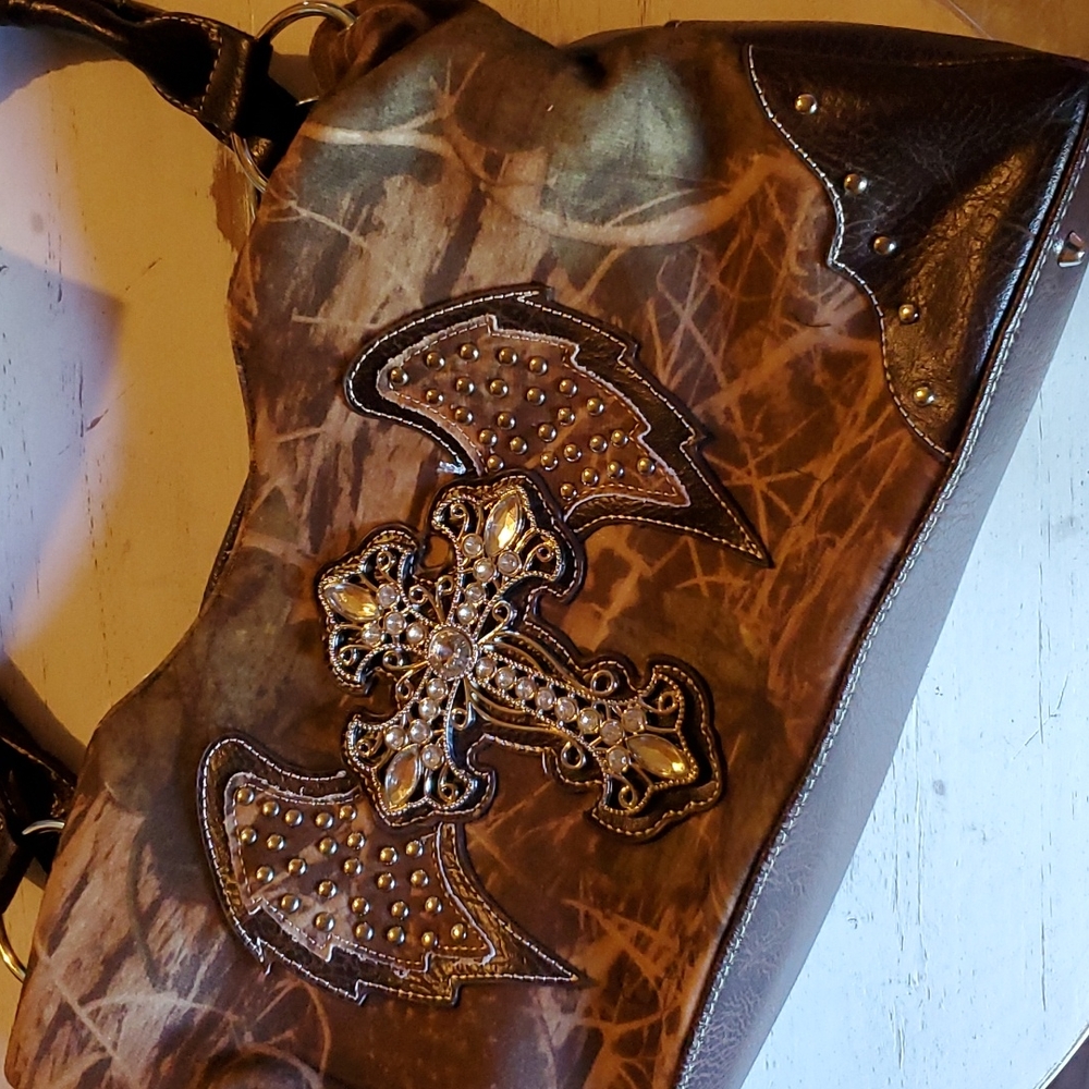 CAMO Bling Cross & Angel Wing Purse